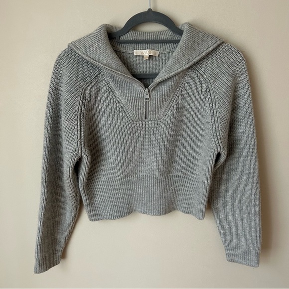 WAYF Nelle Half Zip Pullover Cropped Grey Collared Sweater Women’s Size Small - Picture 3 of 7